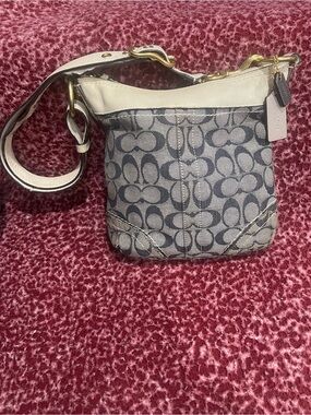 Coach Signature Denim Small Crossbody Bag in Black and Cream